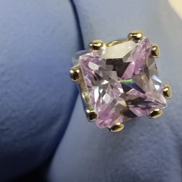 Lavender CZ Stud Earrings | Sterling Silver Overlay Princess Cut Crystal Jewelry - Picture 6 of 8